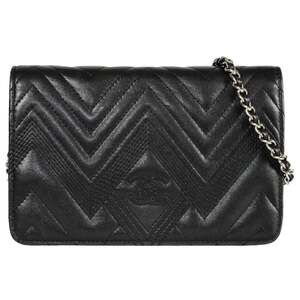 Chanel V-stitch flap wallet, chain lambskin, black, Coco mark, serial number 22.